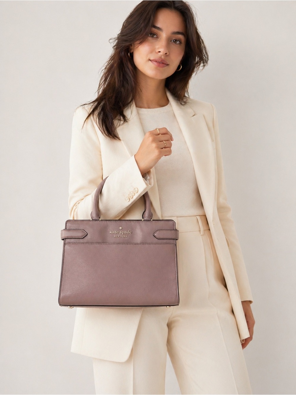 Kate Spade New York Staci Satchel Women Saffiano Leather Mauve Handbag Bag